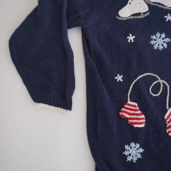 Vintage Cherokee Navy Blue Ice Skates Mittens Winter Button Cardigan Festive 3X - Picture 7 of 11